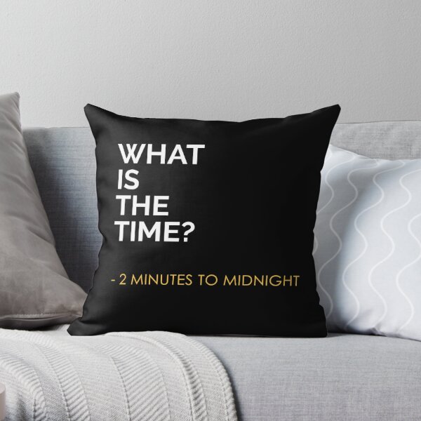 What is the time? 2 Minutes to Midnight  Throw Pillow RB1208 product Offical iron maiden Merch