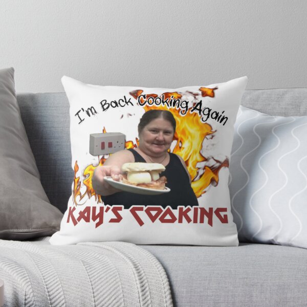 Kay’s Cooking - I’m Back Cooking Again Throw Pillow RB1208 product Offical iron maiden Merch